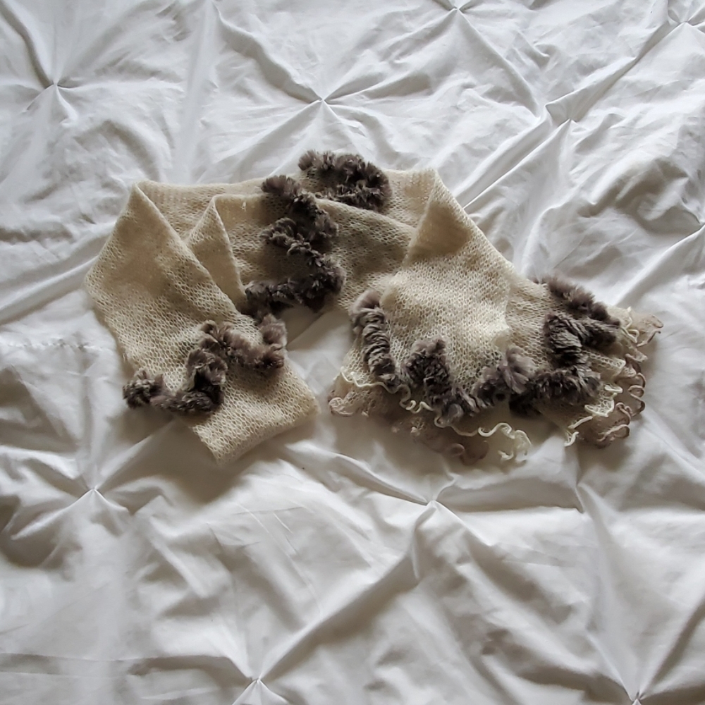 Hand knit scarf with Chinchilla accents